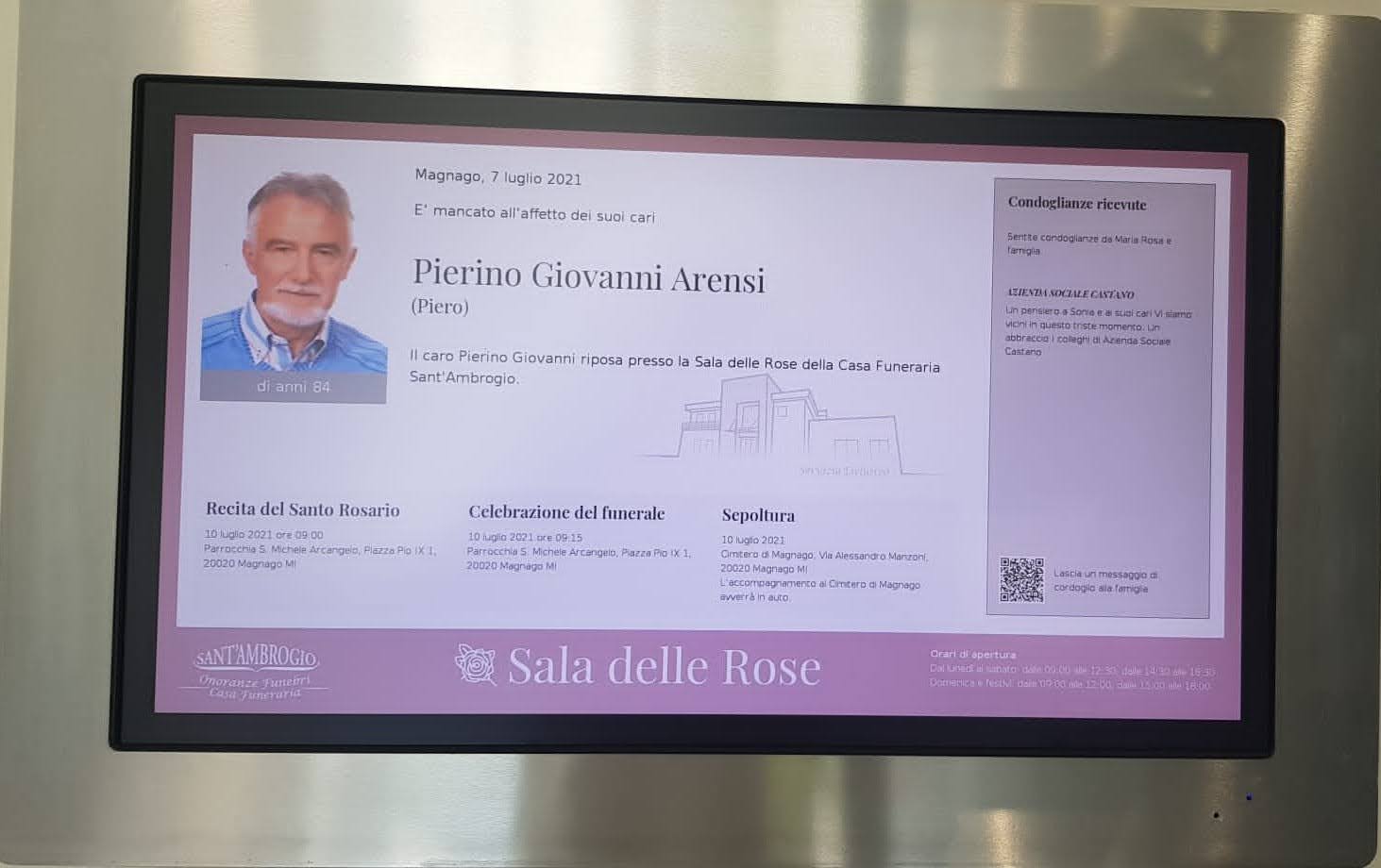 Monitor stanza con dettagli della cerimonia