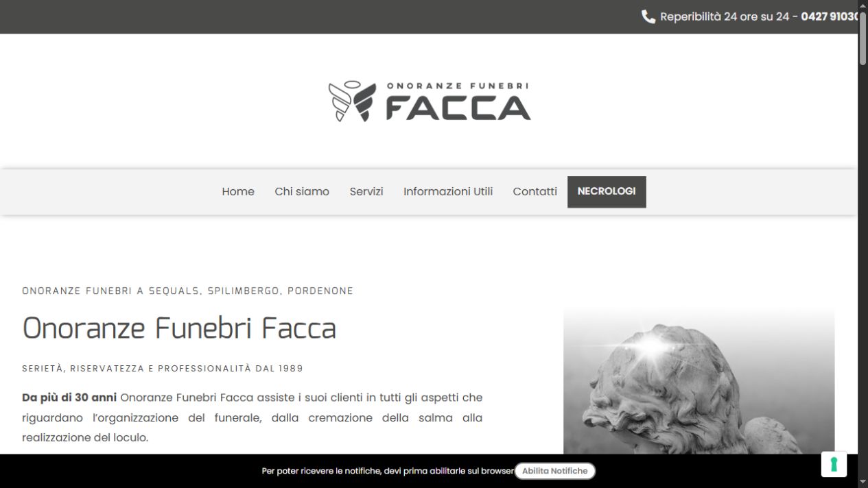 Anteprima sito Onoranze Funebri Facca